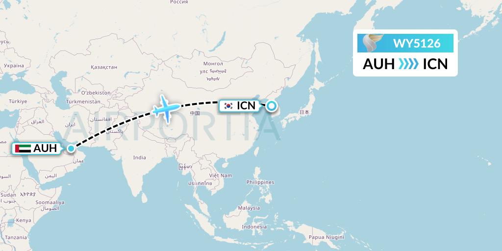 WY5126 Oman Air Flight Map: Abu Dhabi to Seoul