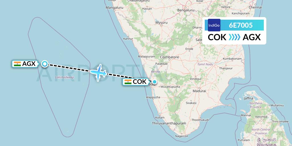 6E7005 IndiGo Airlines Flight Map: Cochin to India