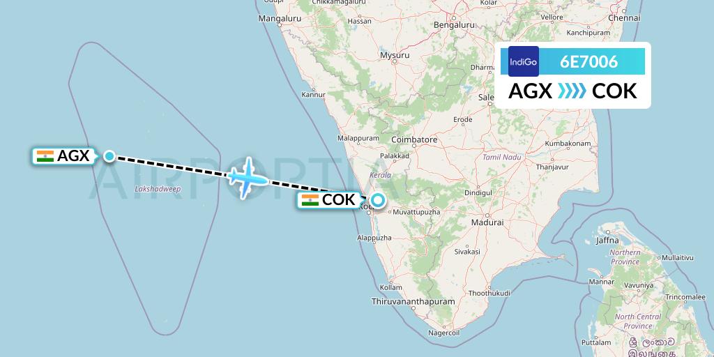 6E7006 IndiGo Airlines Flight Map: India to Cochin