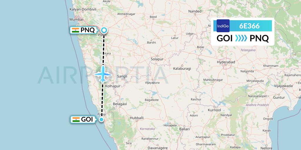 6E366 IndiGo Airlines Flight Map: Goa to Pune