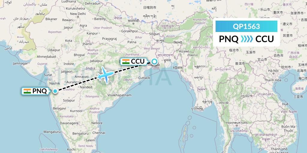 QP1563 Akasa Air Flight Map: Pune to Kolkata