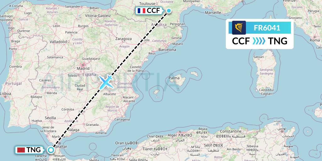 FR6041 Ryanair Flight Map: Carcassonne to Tangier