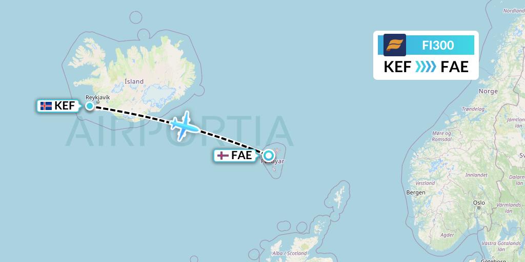 FI300 Icelandair Flight Map: Reykjavik to Vagar
