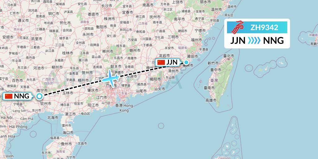 ZH9342 Shenzhen Airlines Flight Map: Jinjiang to Nanning