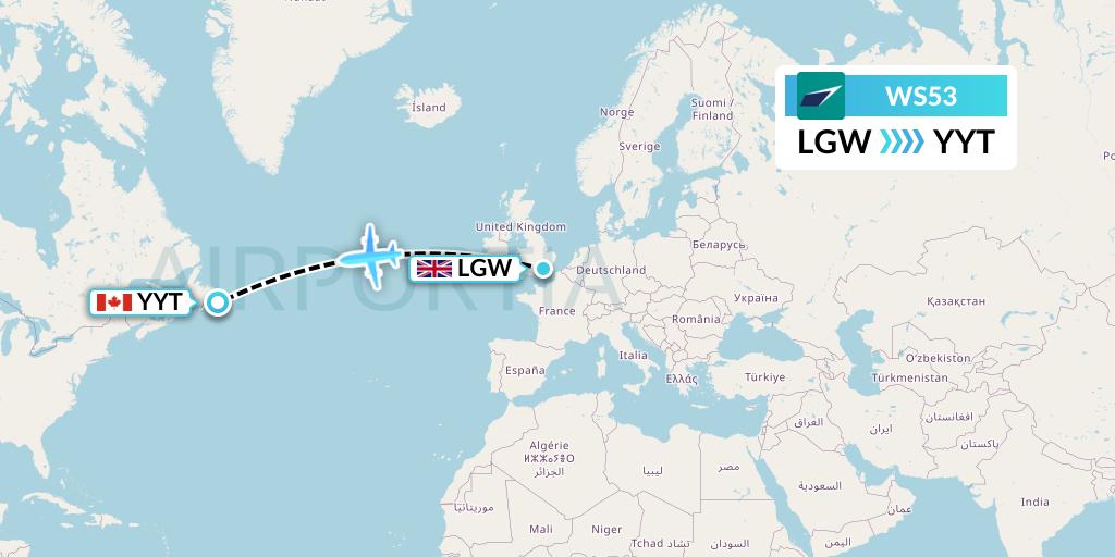 WS53 WestJet Flight Map: London to St. John's