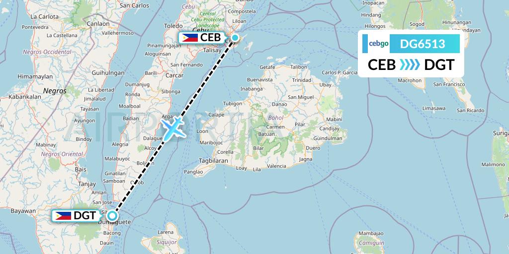 DG6513 Cebgo Flight Map: Cebu to Dumaguete City