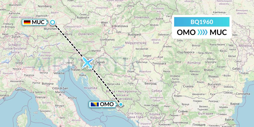BQ1960 Skyalps Flight Map: Mostar to Munich