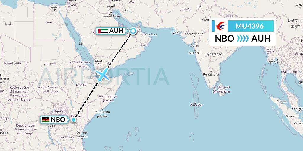 MU4396 China Eastern Airlines Flight Map: Nairobi to Abu Dhabi
