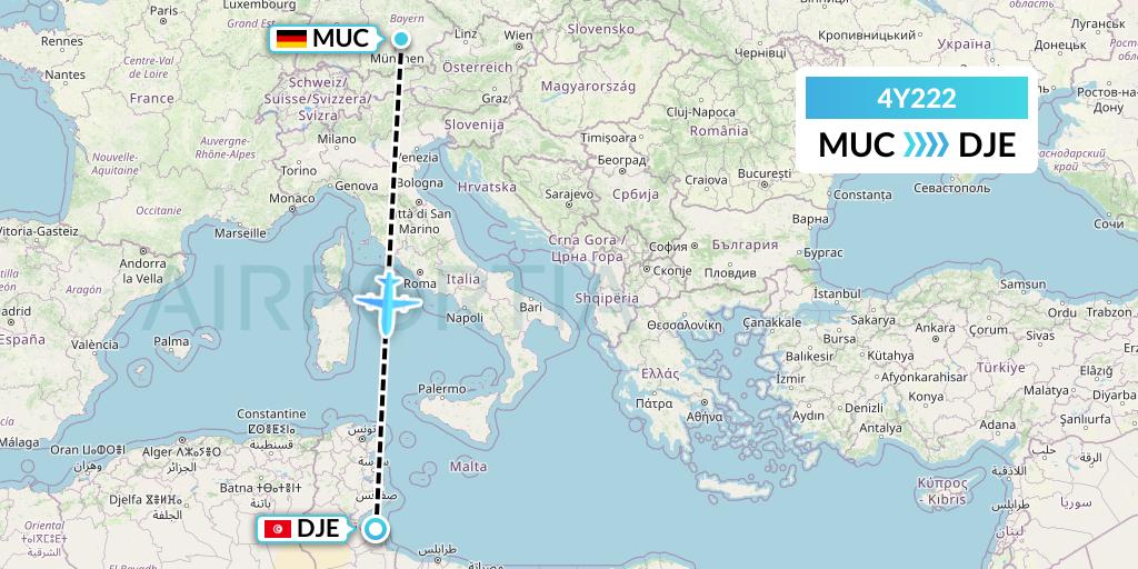 4Y222 Eurowings Discover Flight Map: Munich to Djerba