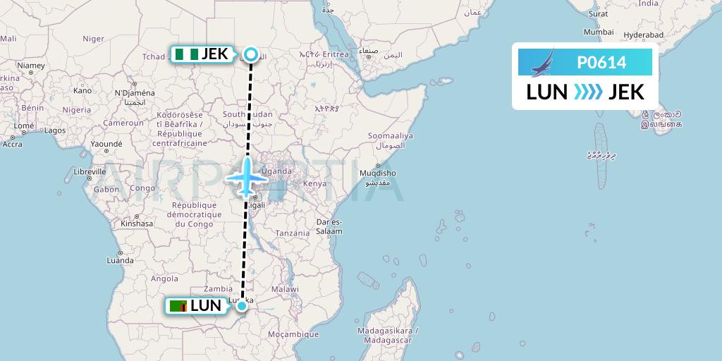P0614 Proflight Air Services Flight Map: Lusaka to Lagos