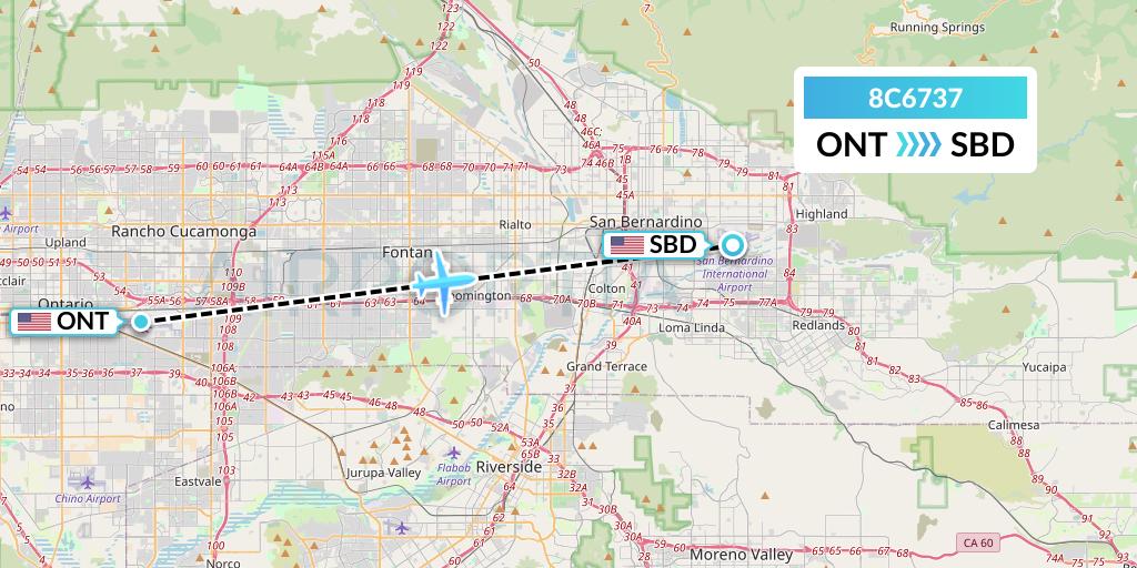 8C6737 Air Transport International Flight Map: Ontario to San Bernardino