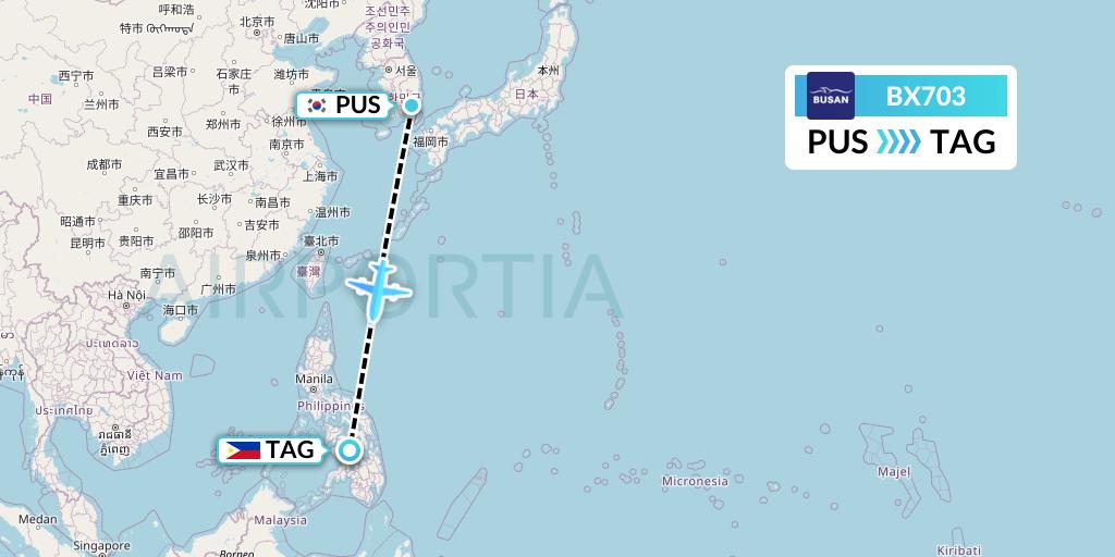 BX703 Air Busan Flight Map: Busan to Tagbilaran City