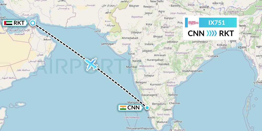 IX751 Air India Express Flight Map: Mattannur to Ra'sal-Khaymah
