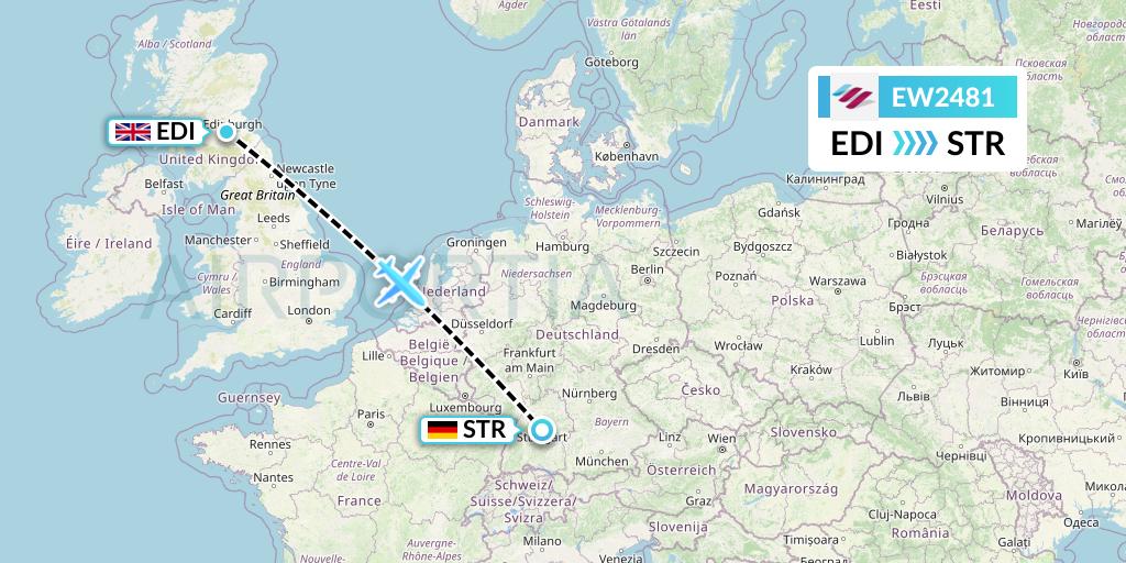 EW2481 Eurowings Flight Map: Edinburgh to Stuttgart
