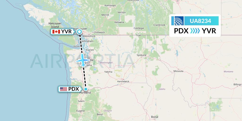 UA8234 United Airlines Flight Map: Portland to Vancouver