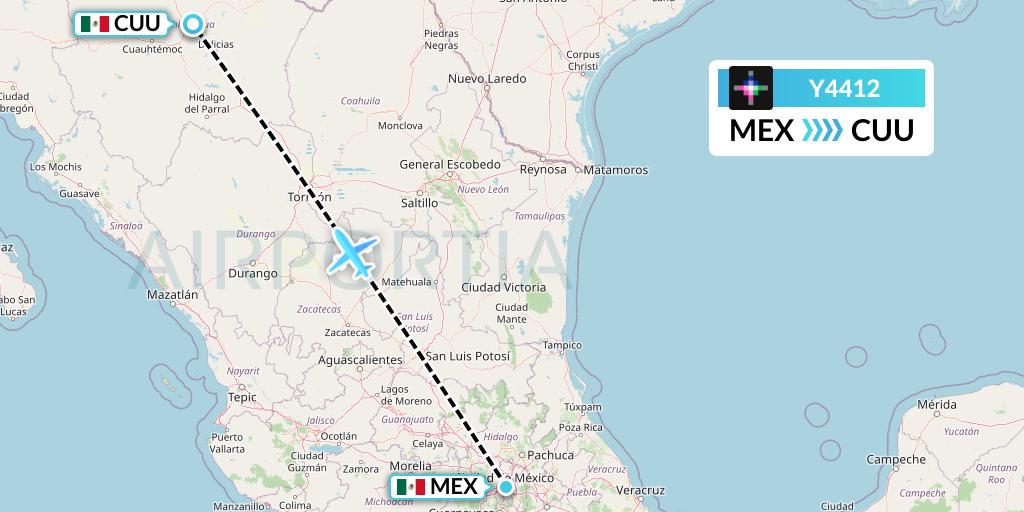 Y4412 Volaris Flight Map: Mexico City to Chihuahua