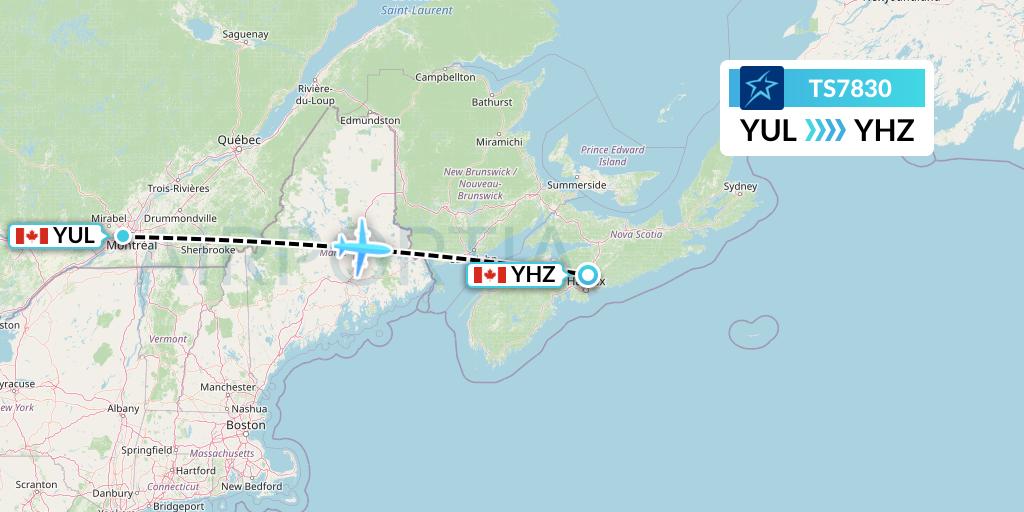 TS7830 Air Transat Flight Map: Montreal to Halifax