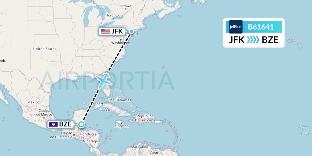 B61641 JetBlue Airways Flight Map: New York to Belize City
