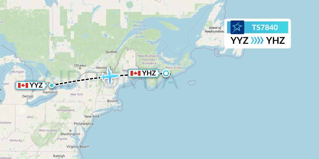 TS7840 Air Transat Flight Map: Toronto to Halifax