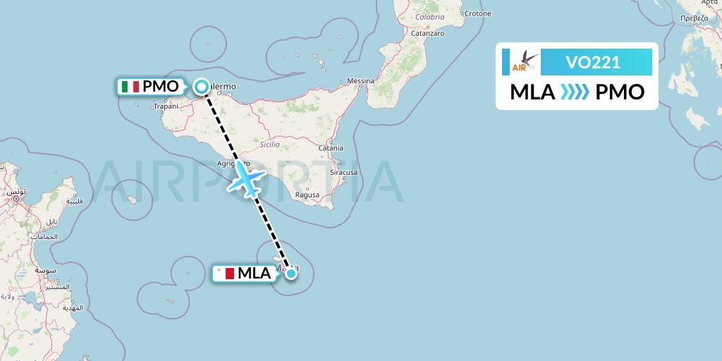VO221 Voyage Air Flight Map: Malta to Palermo