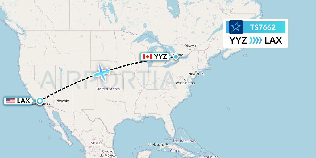 TS7662 Air Transat Flight Map: Toronto to Los Angeles