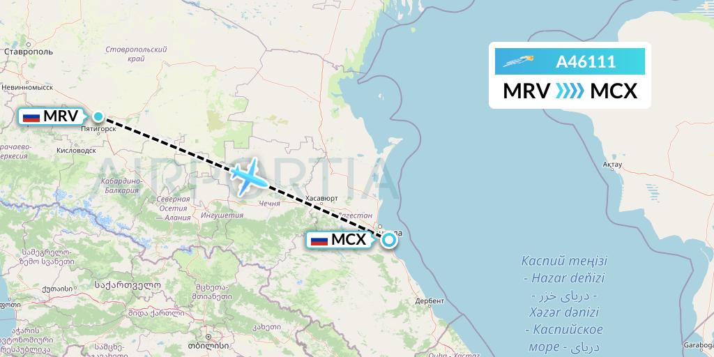 A46111 Azimuth Airlines Flight Map: Mineralnye Vody to Makhachkala
