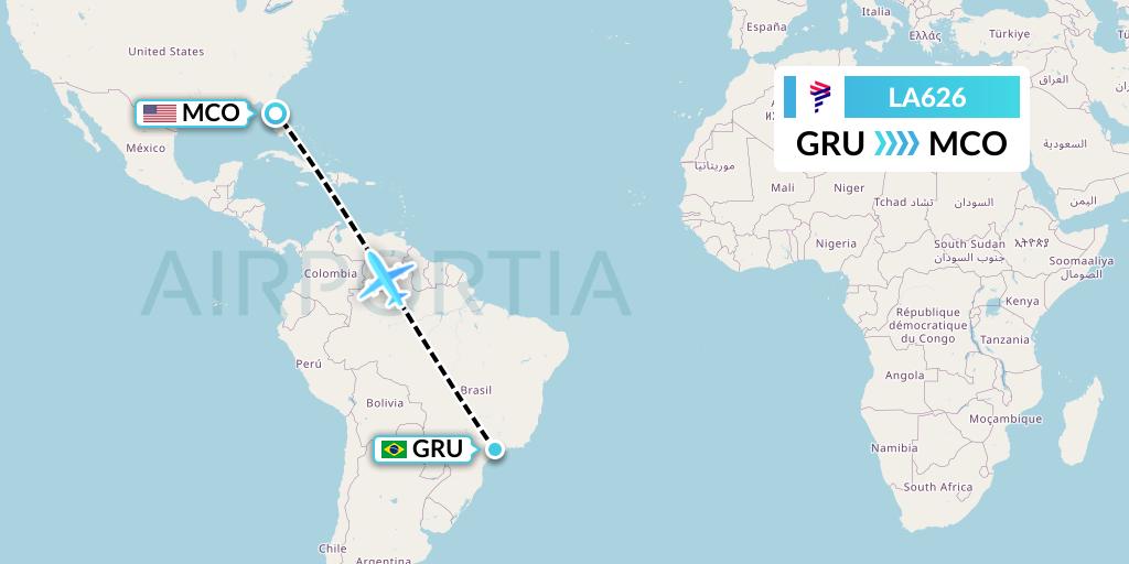 LA626 LAN Airlines Flight Map: Sao Paulo to Orlando