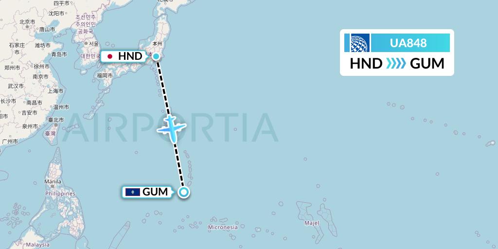 UA848 United Airlines Flight Map: Tokyo to Guam