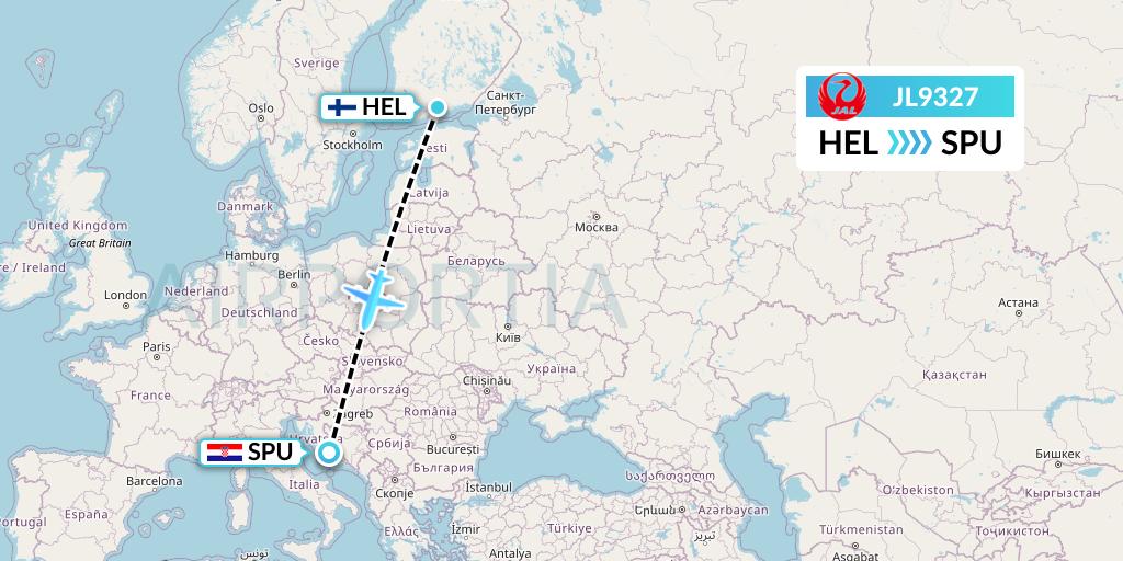 JL9327 Japan Airlines Flight Map: Helsinki to Split