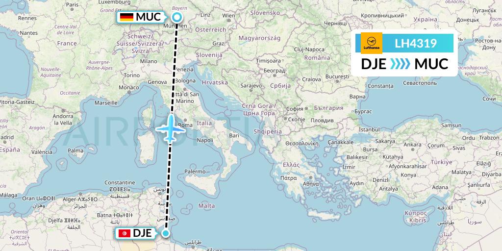 LH4319 Lufthansa Flight Map: Djerba to Munich