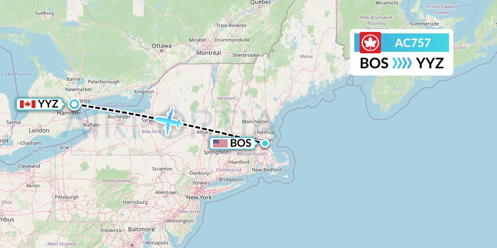 AC757 Air Canada Flight Map: Boston to Toronto