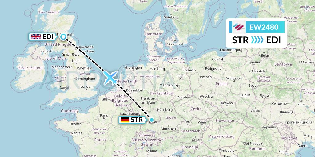 EW2480 Eurowings Flight Map: Stuttgart to Edinburgh