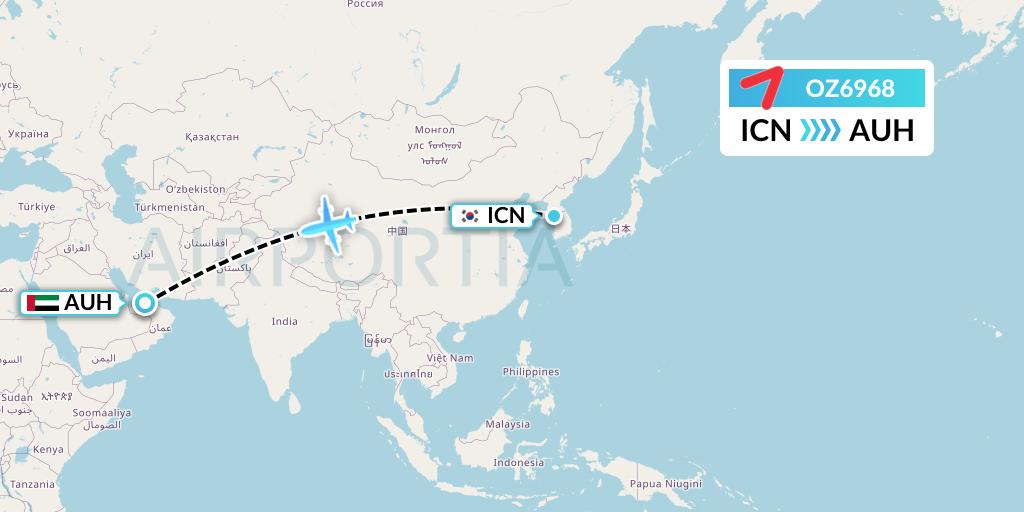 OZ6968 Asiana Airlines Flight Map: Seoul to Abu Dhabi
