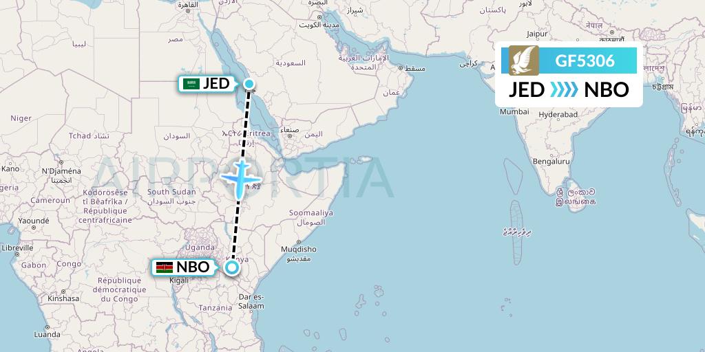GF5306 Gulf Air Flight Map: Jeddah to Nairobi