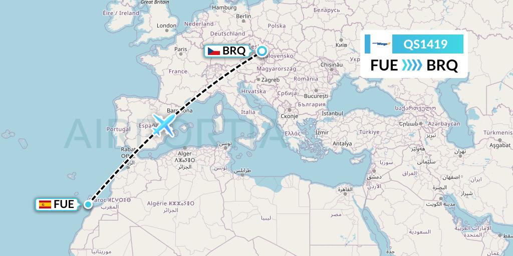 QS1419 Smartwings Flight Map: Fuerteventura to Brno