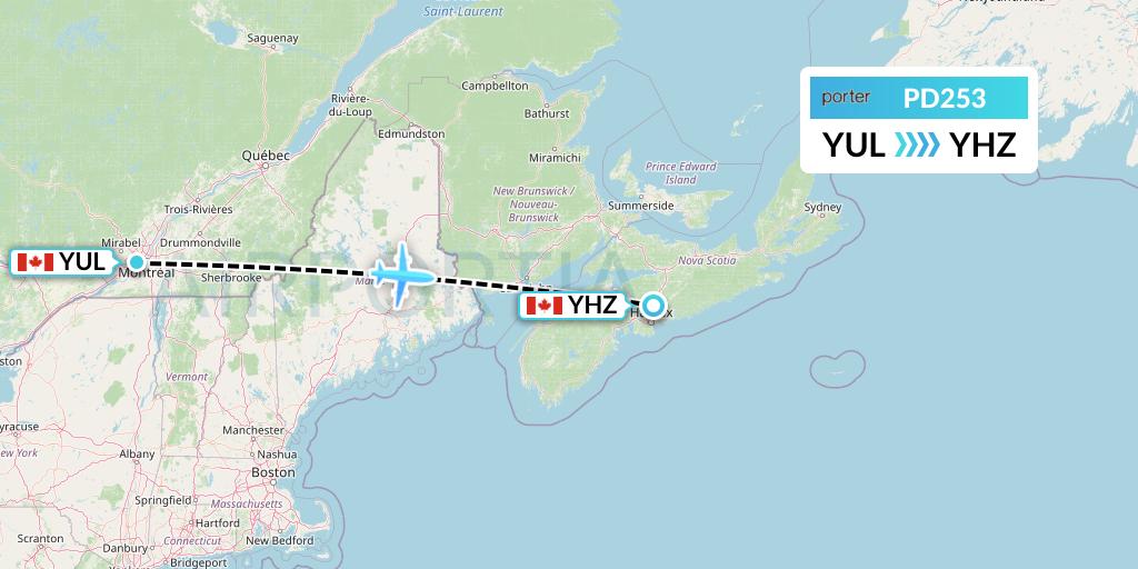 PD253 Porter Airlines Flight Map: Montreal to Halifax