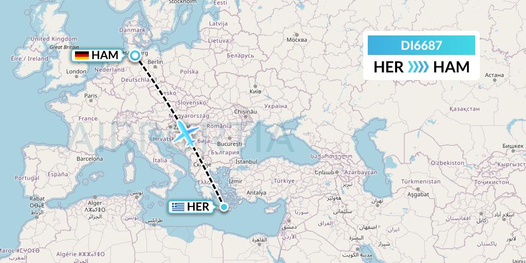 DI6687 Marabu Airlines Flight Map: Heraklion to Hamburg