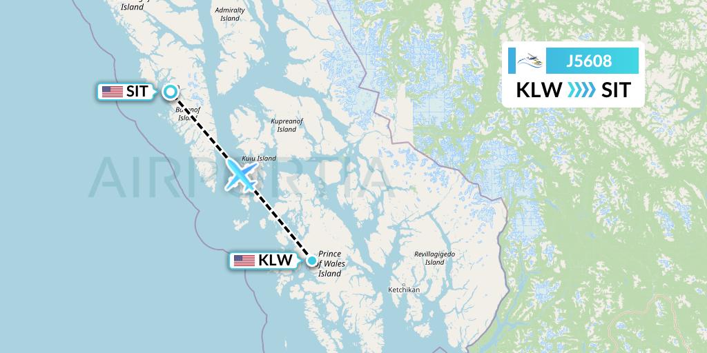 J5608 Alaska Seaplane Service Flight Map: Klawock to Sitka