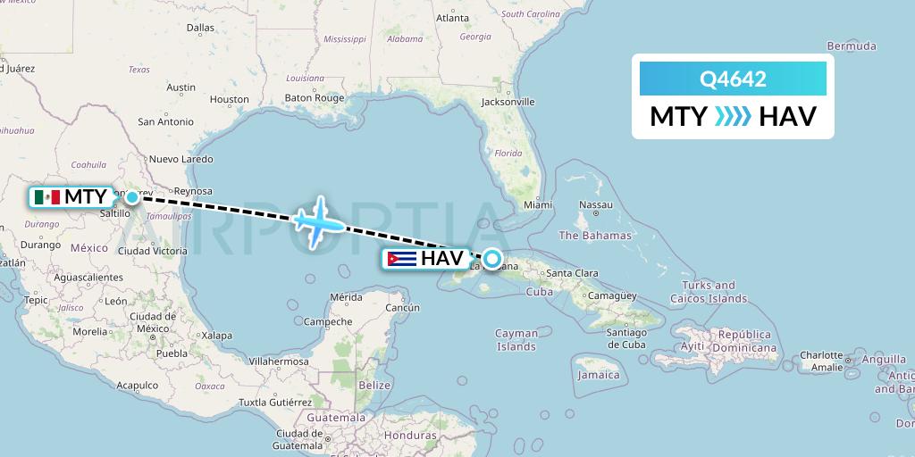Q4642 Euroairlines Flight Map: Monterrey to Havana