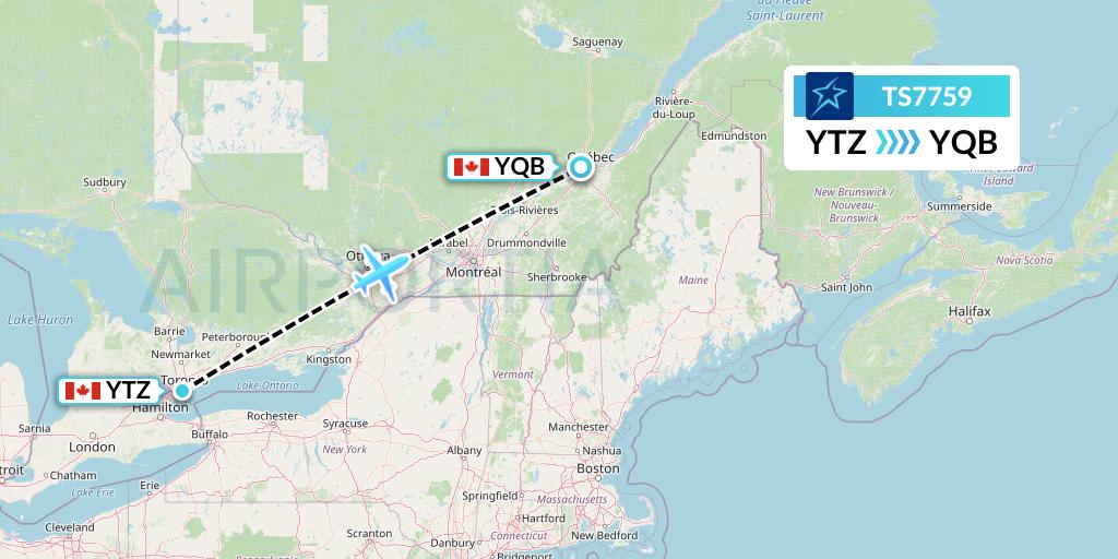 TS7759 Air Transat Flight Map: Toronto to Quebec