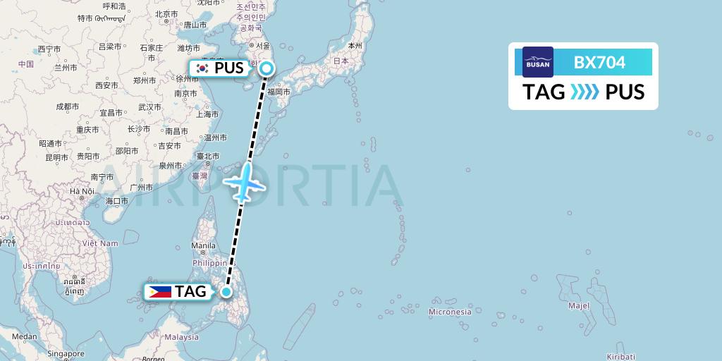 BX704 Air Busan Flight Map: Tagbilaran City to Busan