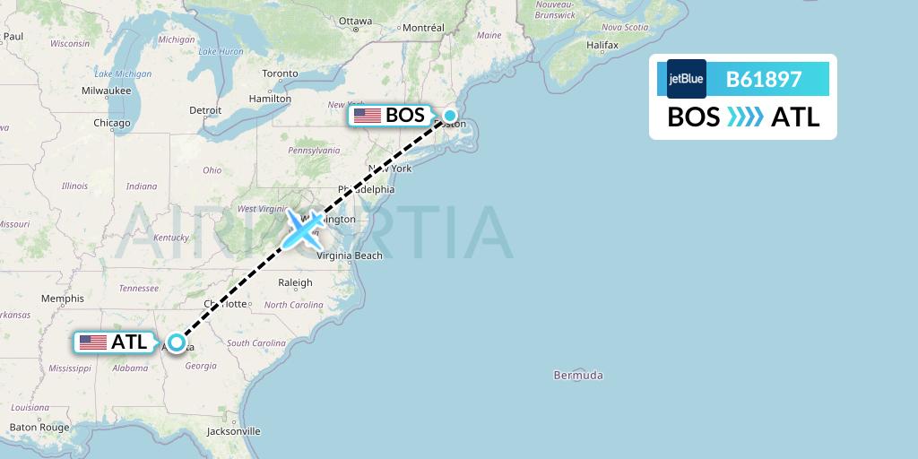 B61897 JetBlue Airways Flight Map: Boston to Atlanta