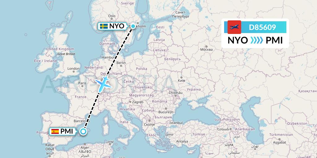 D85609 Norwegian Air International Flight Map: Stockholm to Palma de Mallorca