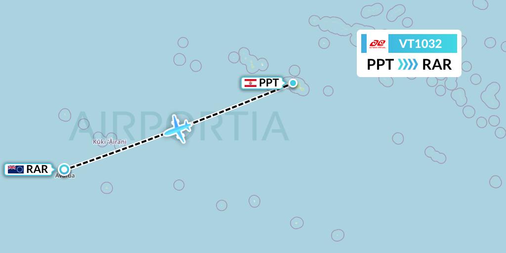 VT1032 Air Tahiti Flight Map: Papeete to Avarua