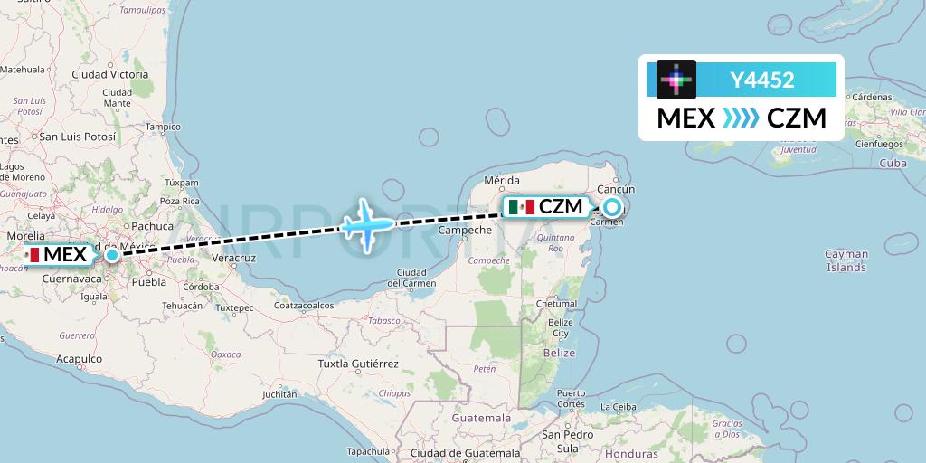 Y4452 Volaris Flight Map: Mexico City to Cozumel