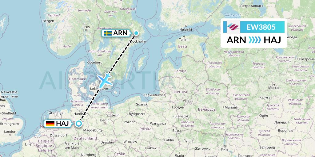 EW3805 Eurowings Flight Map: Stockholm to Hannover