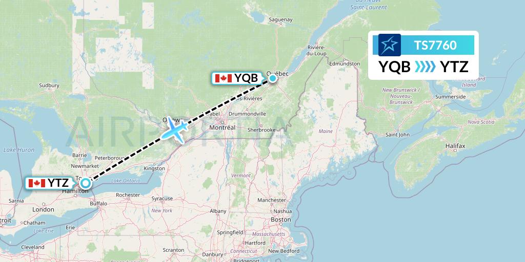 TS7760 Air Transat Flight Map: Quebec to Toronto