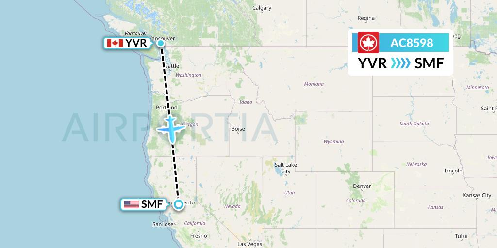 AC8598 Air Canada Flight Map: Vancouver to Sacramento