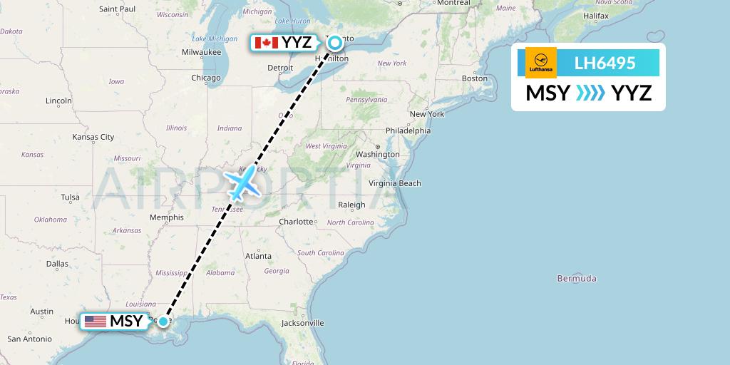 LH6495 Lufthansa Flight Map: New Orleans to Toronto