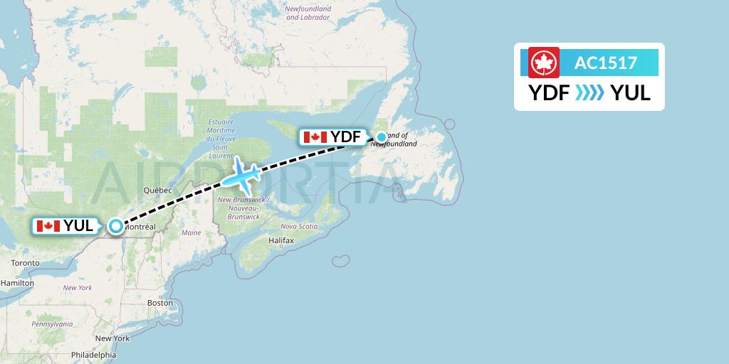 AC1517 Air Canada Flight Map: Deer Lake to Montreal